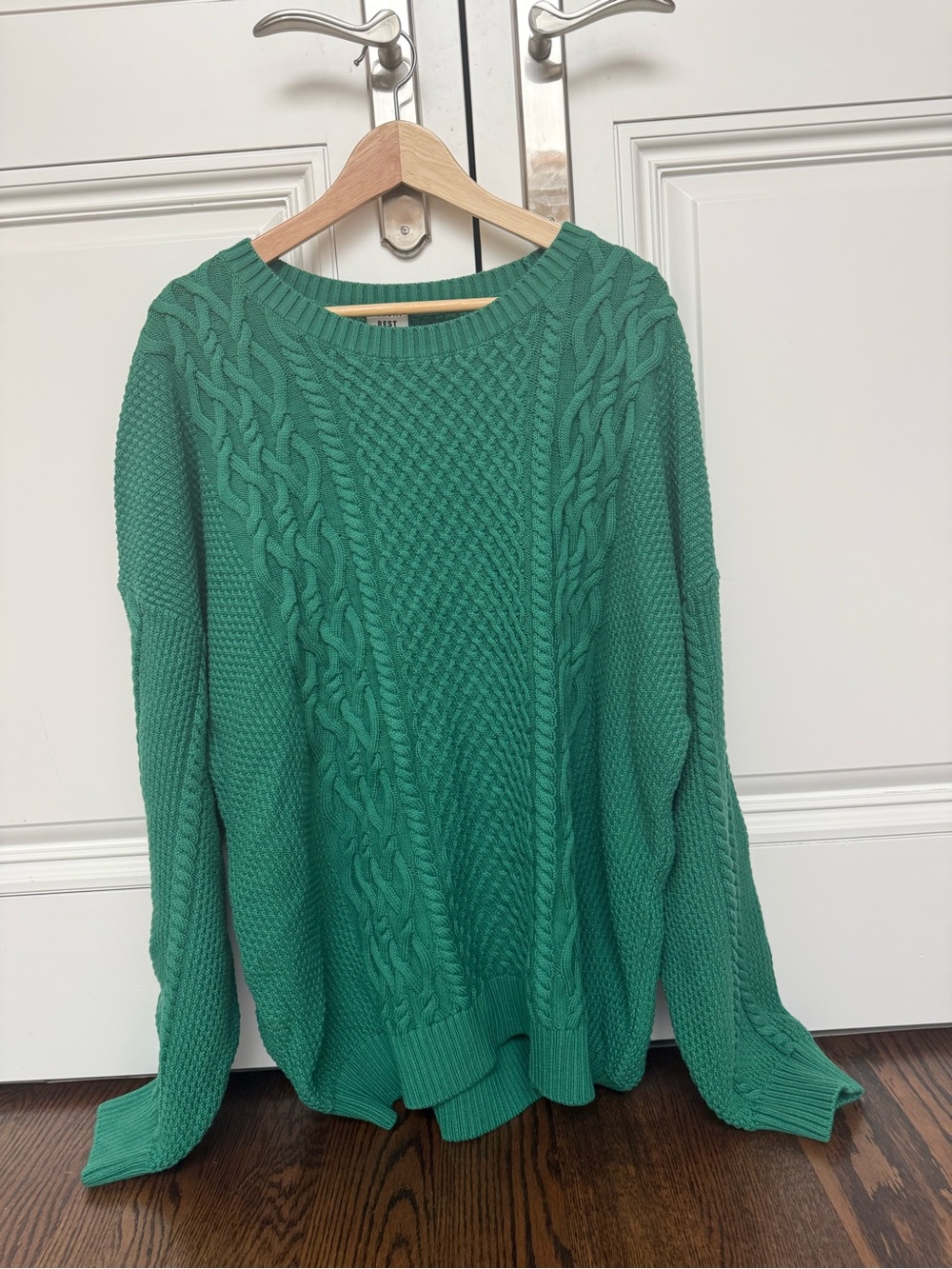 New Sunday Best Green Cable Knit crewneck Sweater